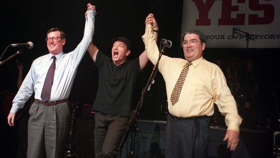 David Trimble and John Hume with Bono