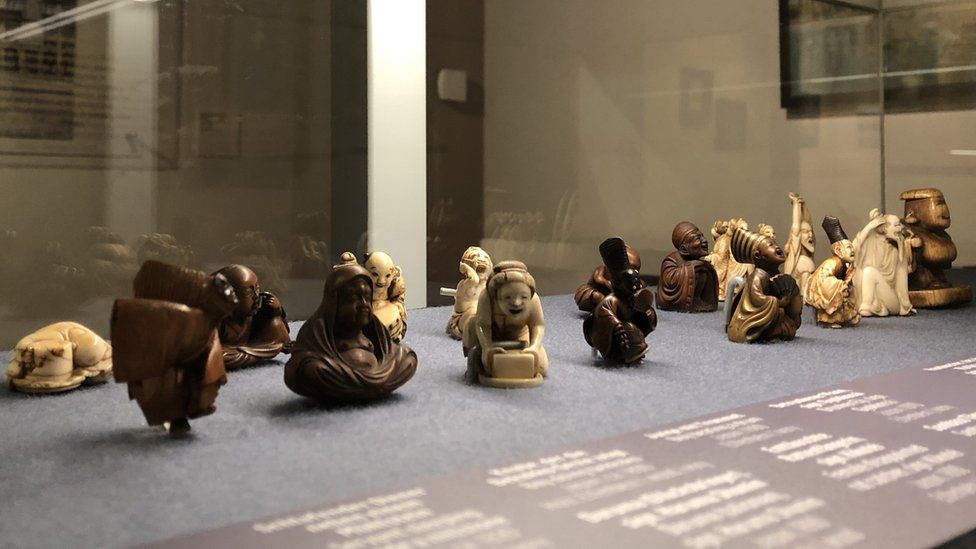 The netsuke carvings on display in the Jewish Museum, Vienna
