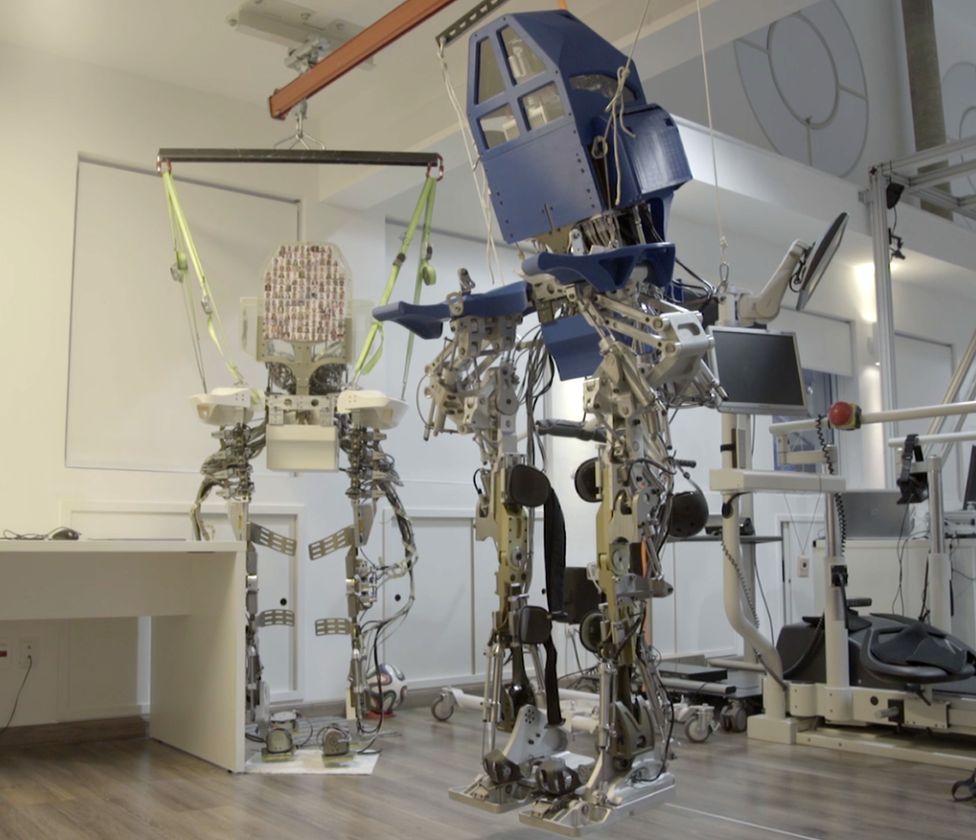 exoskeleton hanging in laboratory