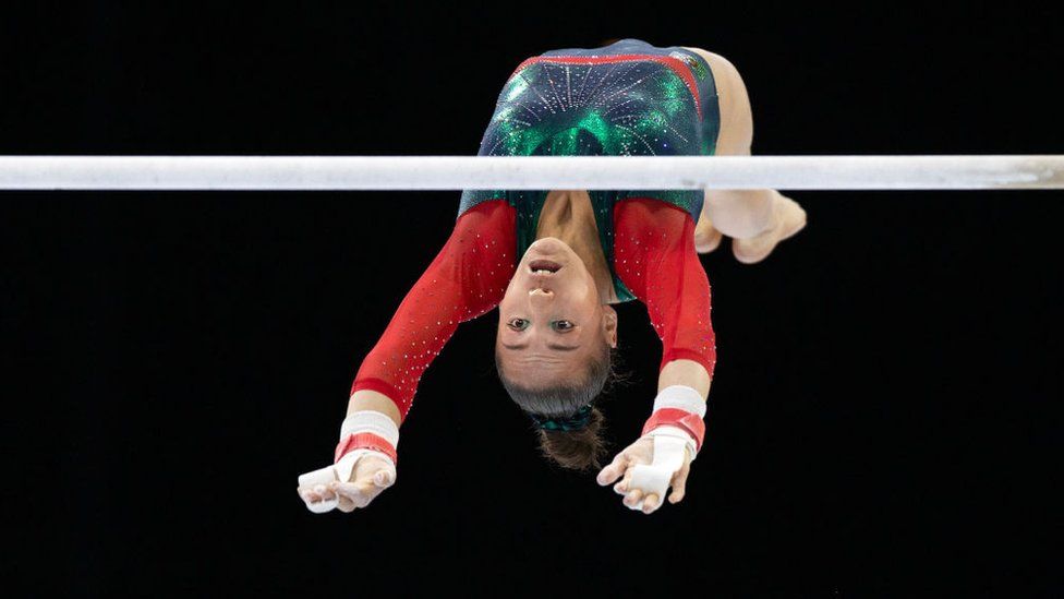 Kaylia Nemour of Algeria performs on the uneven bars during Women's Qualification at the Artistic Gymnastics World Championships-Antwerp 2023 at the Antwerp Sportpaleis on October 2nd, 2023.