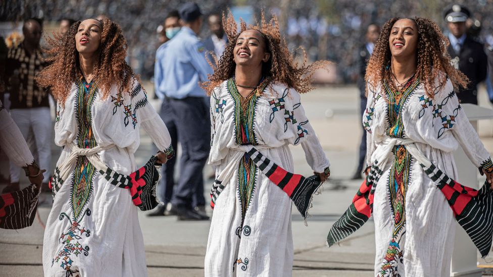 The women dancing during an event to honour the police in Addis Ababa, Ethiopia - Sunday 5 June 2022