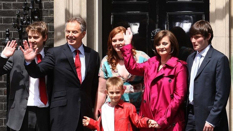 The Blair family leave Downing Street in 2007