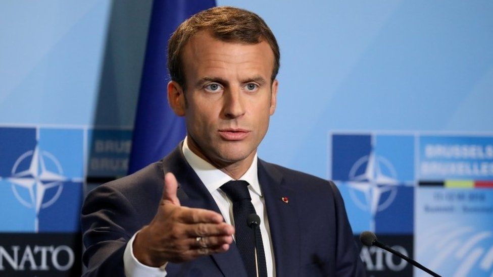 French President Emmanuel Macron at a Nato summit in Belgium, 2018