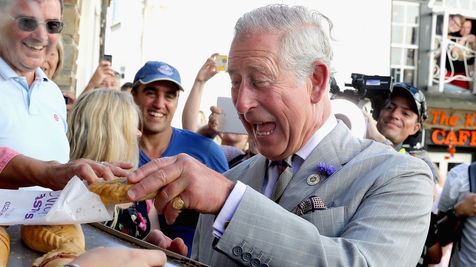 Prince Charles seizing a Cornish pasty on a trip to Cornwall