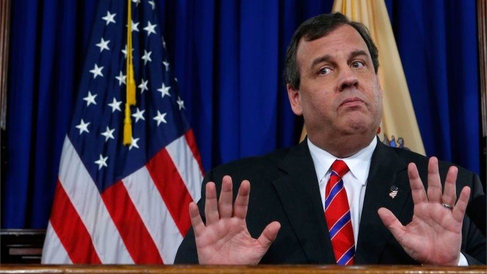 New Jersey Governor Chris Christie reacts to a question during a news conference in Trenton, New Jersey.
