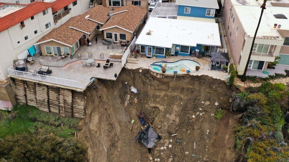 A landslide in California wrecked a resident's swimming pool