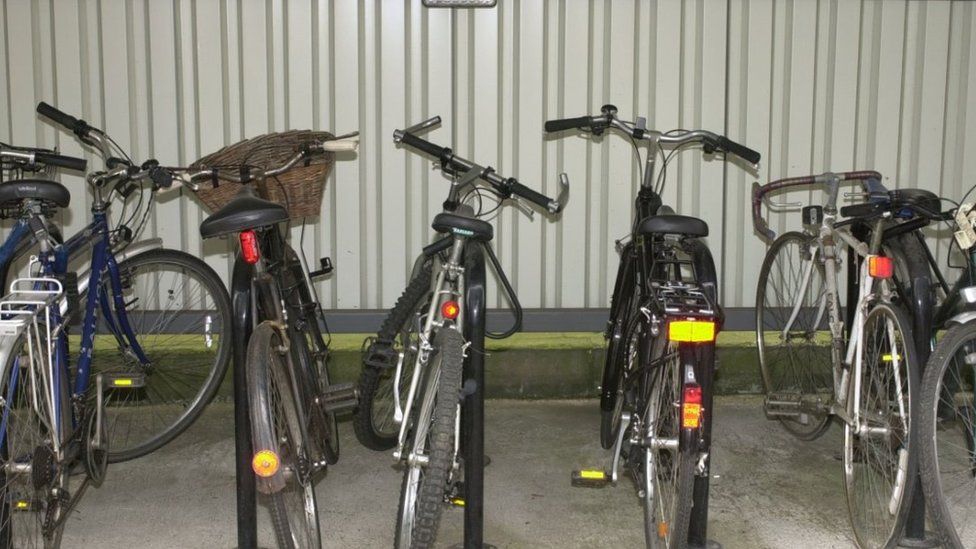 Generic photo of bicycles at a bicycle rack