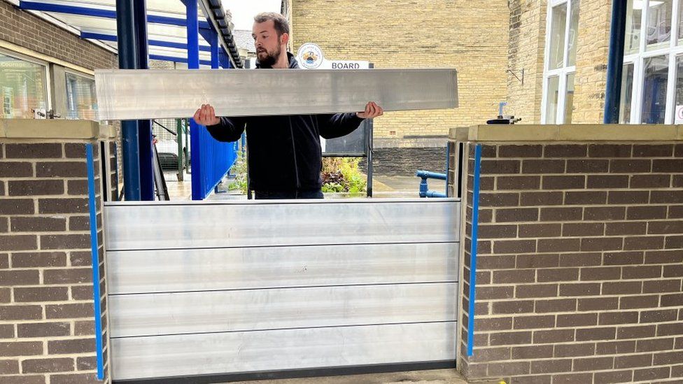 Flood defences installed at Burnley Road Academy primary school in Mytholmroyd