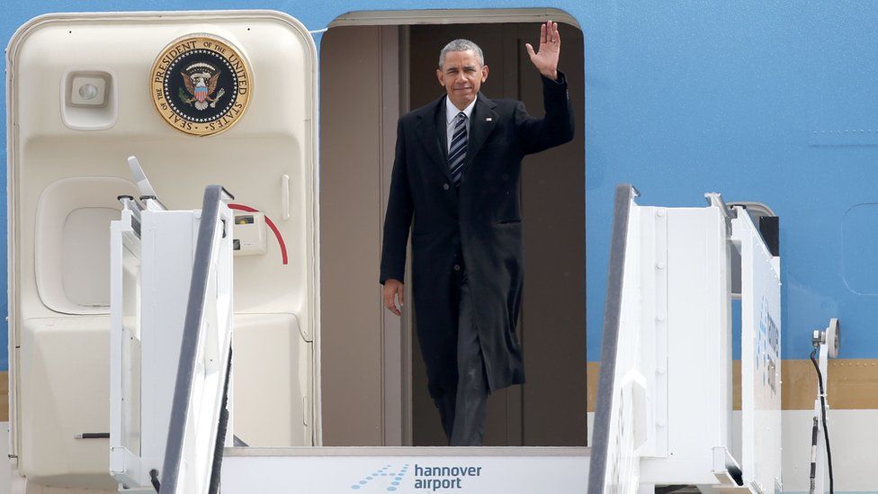 Barack Obama arrives on Hannover. 24 April 2016