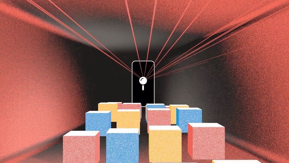 Image from animation promoting AM, showing blocks and lighting at a virtual gig