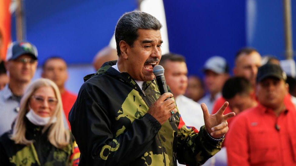 Venezuela's President Nicolás Maduro addresses supporters at an event, in Caracas, Venezuela January 23, 2024.