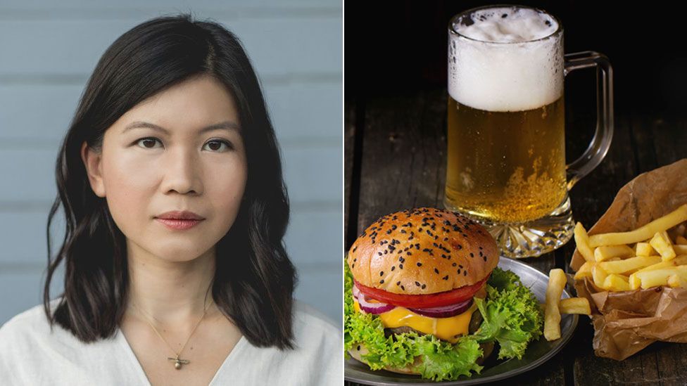 Rachel Heng, burger and beer