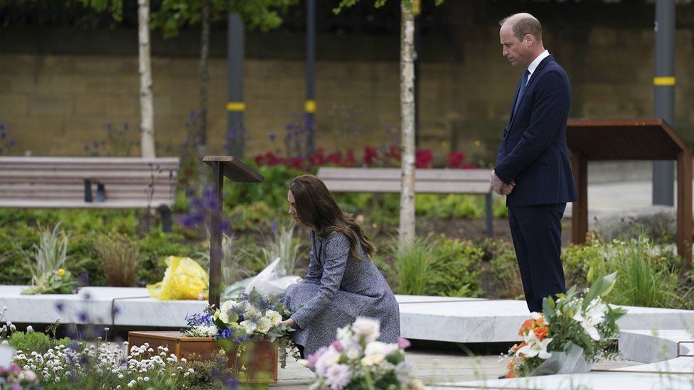 The Duke and Duchess of Cambridge lay flowers as they attend the official opening of the Glade of Light Memorial