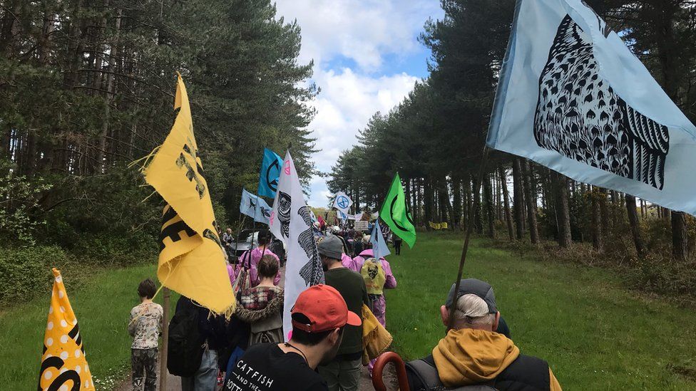 Protesters walking to Wytch Farm