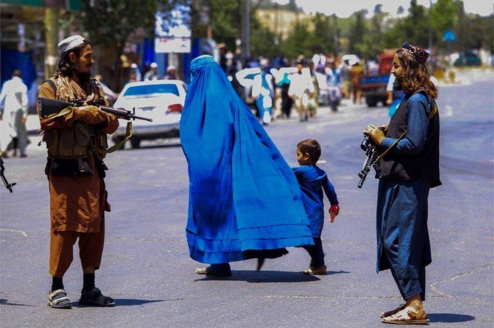 Taliban security stand guard in Kabul, Afghanistan, 11 August 2022