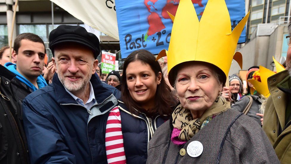 Jeremy Corbyn (left) and Vivienne Westwood (right) at climate change march in London on 29 November 2015