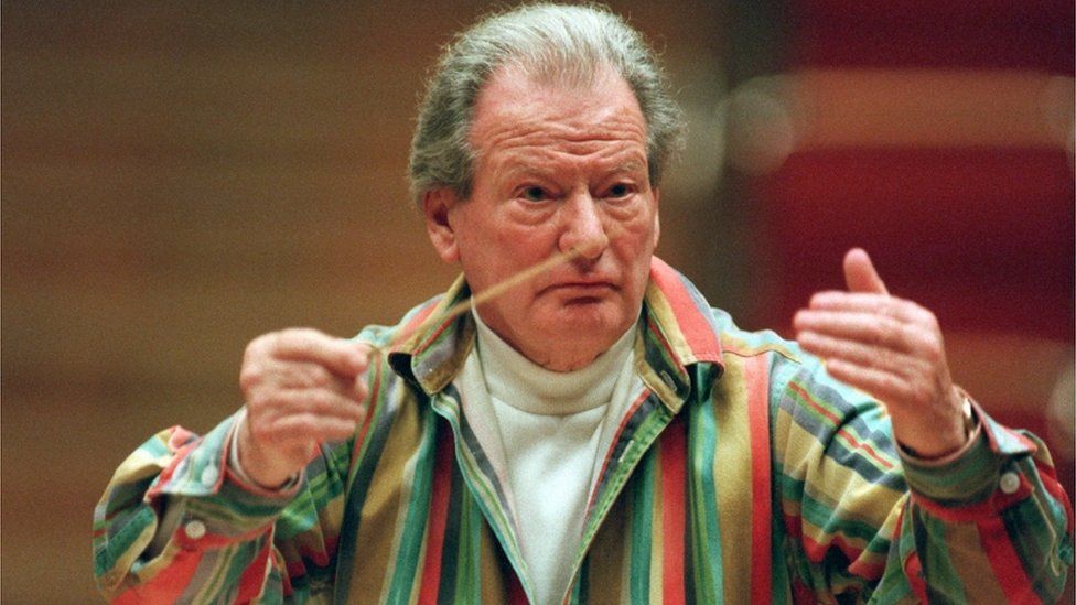 Sir Neville Marriner pictured during a rehearsal prior to a performance in the Philharmonie, in Cologne, Germany, January 2001.