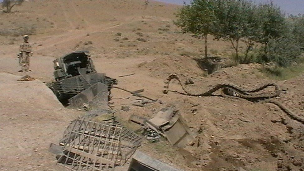 A destroyed tank