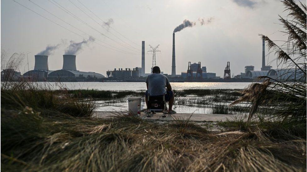 Coal power stations in the distance