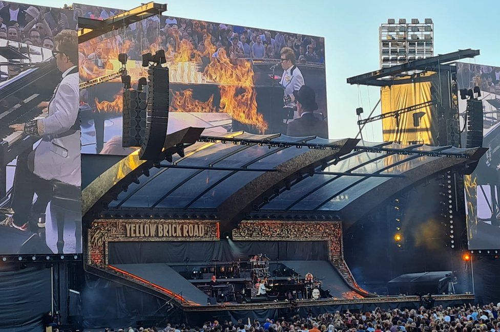 Sir Elton John performing at Vicarage Road stadium on 3 July