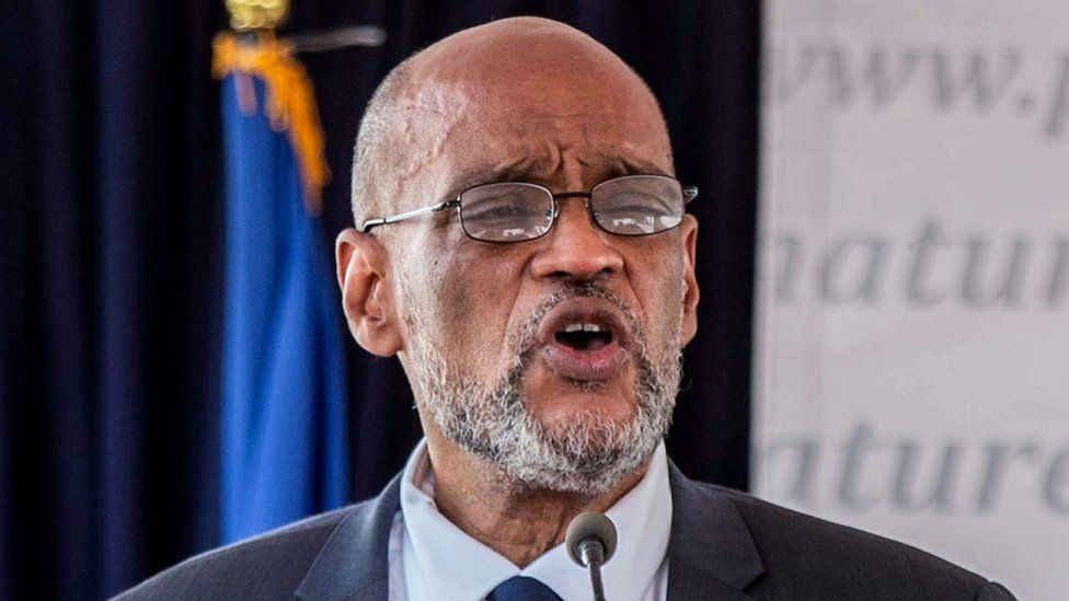 Ariel Henry speaks during a ceremony as he takes office as Prime Minister of Haiti, Port-au-Prince, 20 July 2021