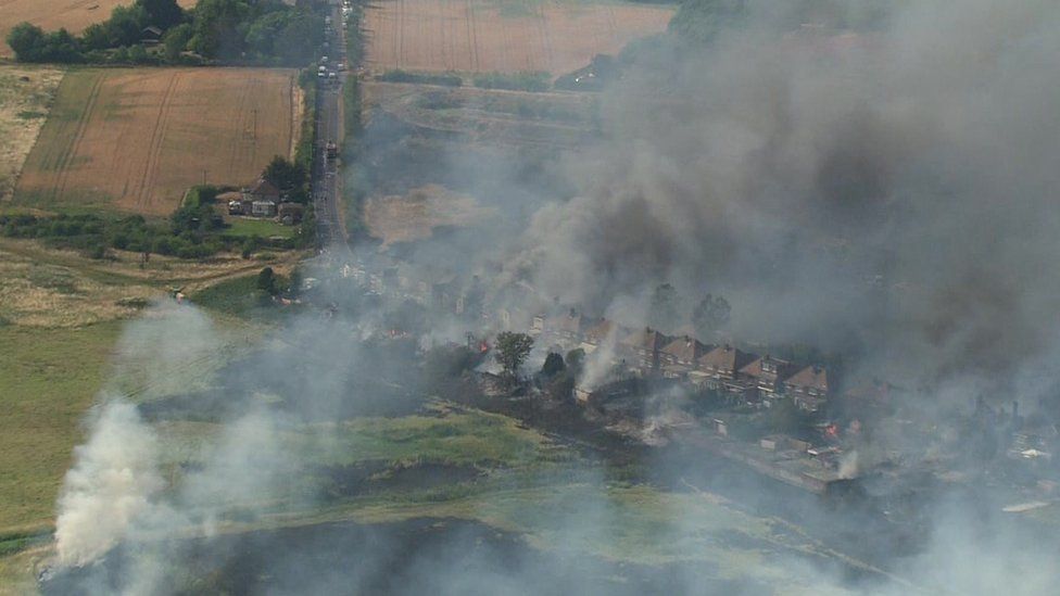 Aerial view of a fire in Wennington