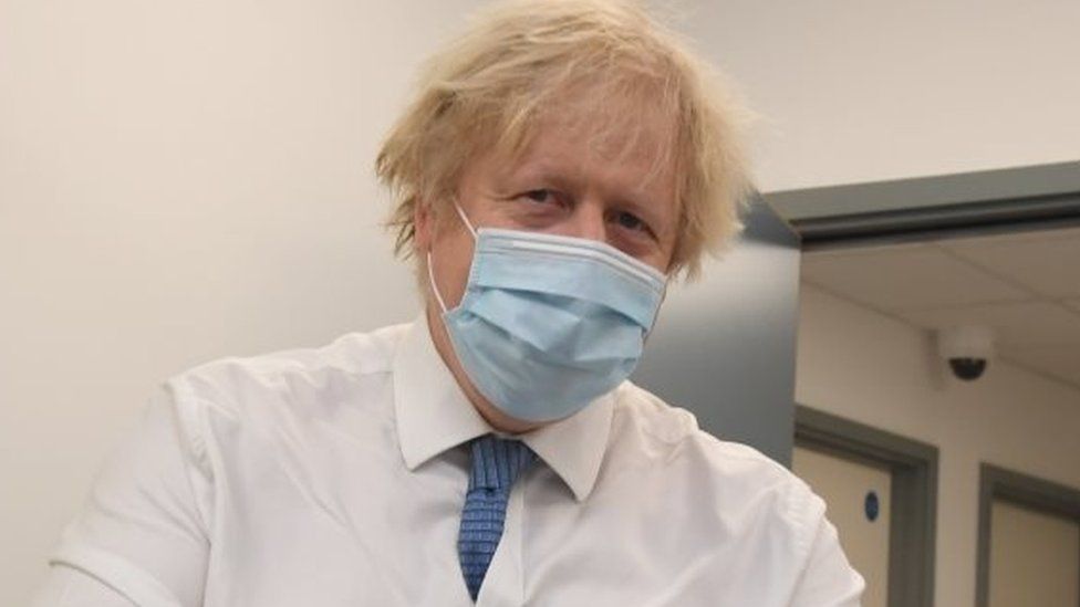 Boris Johnson on a visit to a vaccine centre in south-east London
