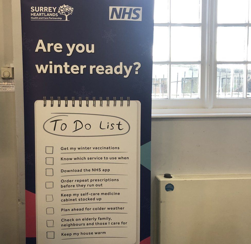 An NHS sign urges people to prepare for winter.
