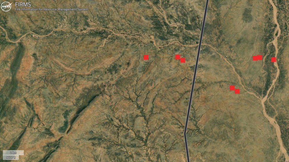 On August 16, satellite images show heat signatures coming from several villages in the region.