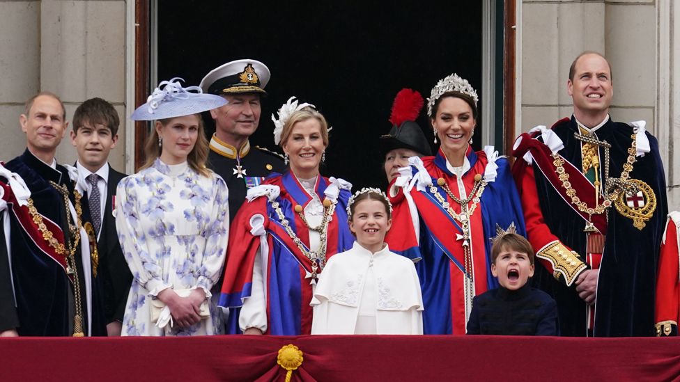 The Royal Family watches the flypast on the balcony