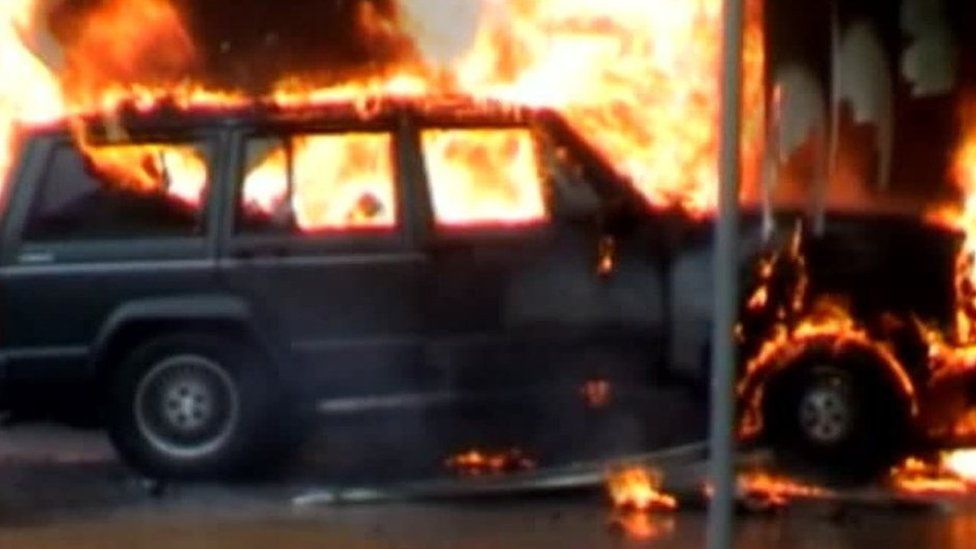 Jeep cherokee on fire