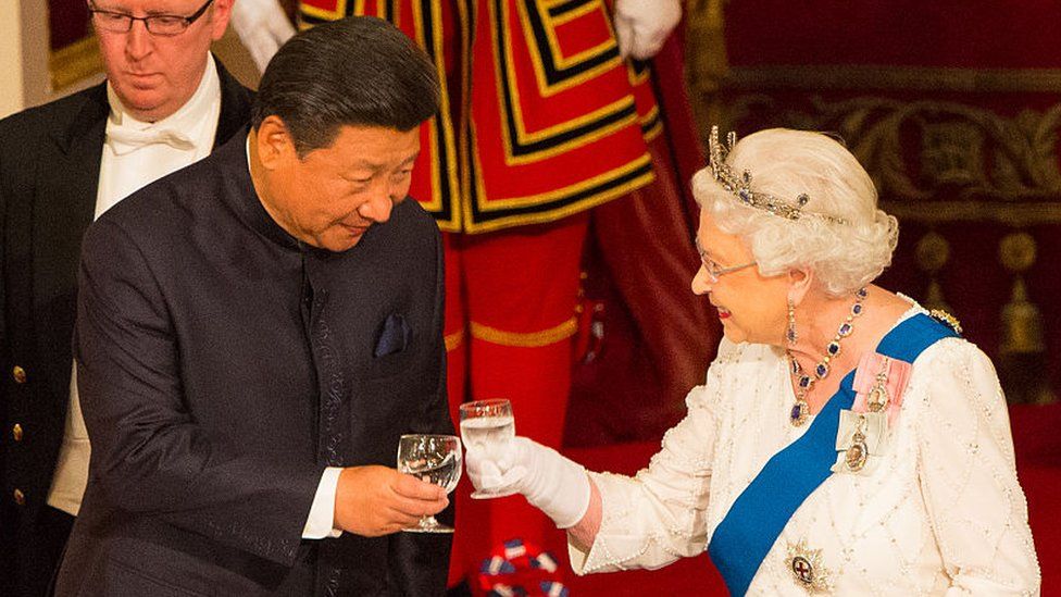 Chinese President Xi Jinping with the Queen at a state banquet in October, 2015