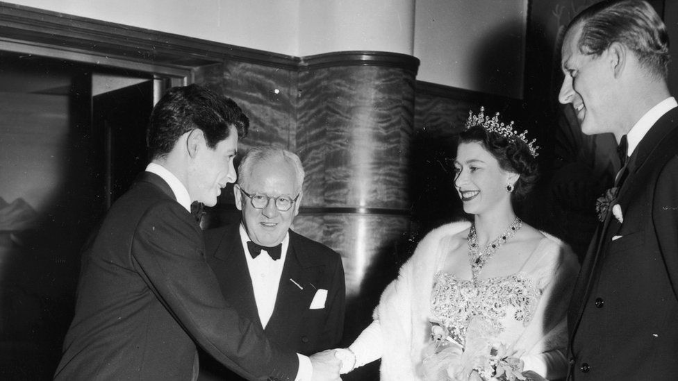 Prince Philip and the Queen Royal Variety performance 1955 Blackpool meeting American singer Eddie Fisher
