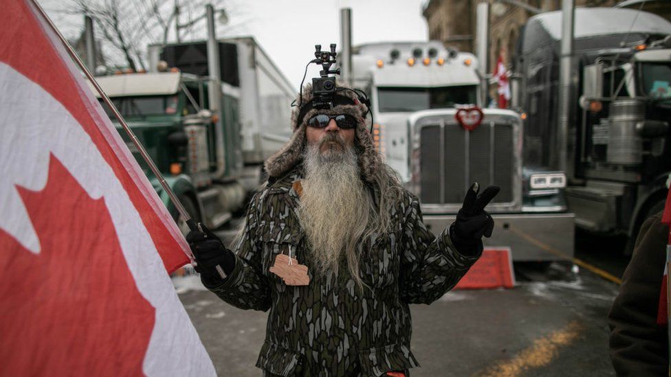 A member of the 'Freedom Convoy' protesting in Ottawa