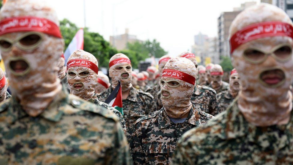 Islamic Revolutionary Guard Corps pictured at a rally in Tehran in 2022