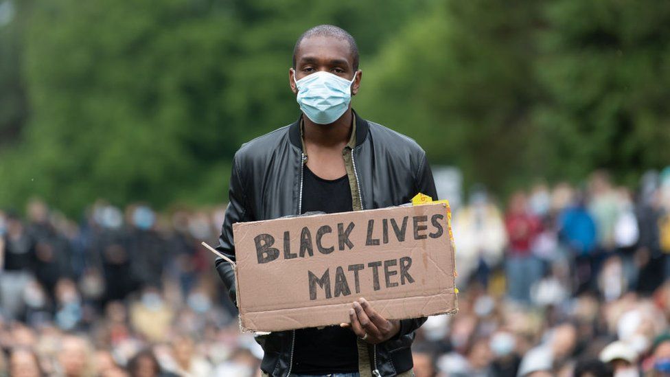 A Black Lives Matter protestor at Cardiff’s Bute Park in June