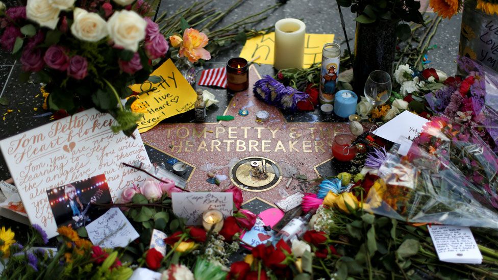 Tributes were left on the star of Tom Petty and the Heartbreakers on the Hollywood Walk of Fame