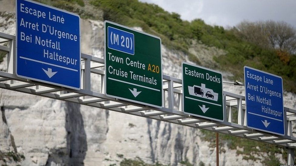 Road signs at the Port of Dover