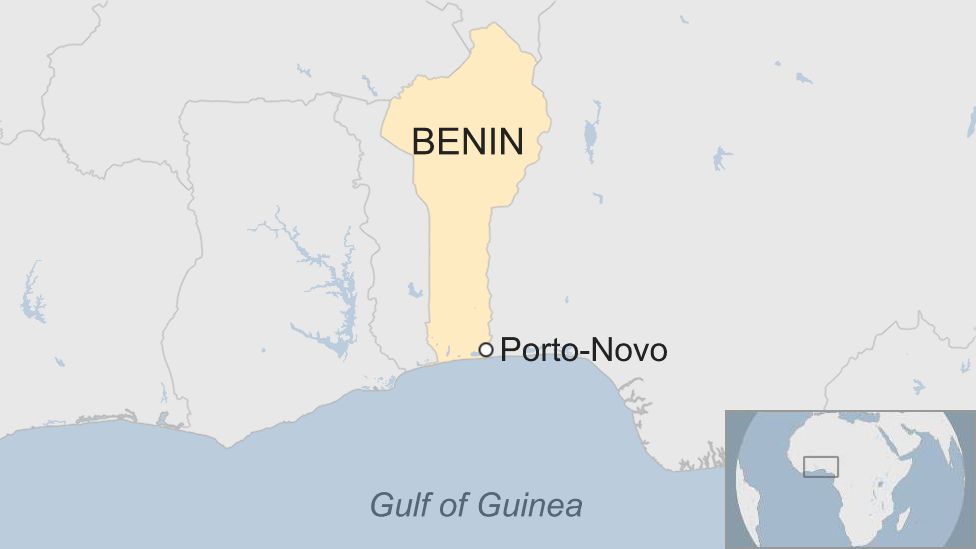 Map showing Benin, its capital, Porto-Novo, and the Gulf of Guinea