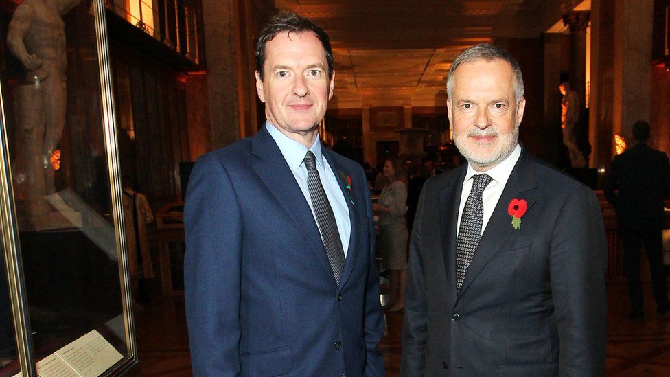 George Osborne, who chairs the British Museum (seen here last year with Dr Hartwig Fischer, who resigned as director in August)