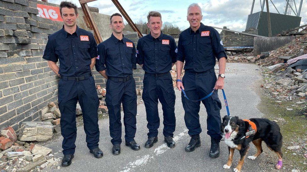 Lincolnshire firefighters with search and rescue dog Colin
