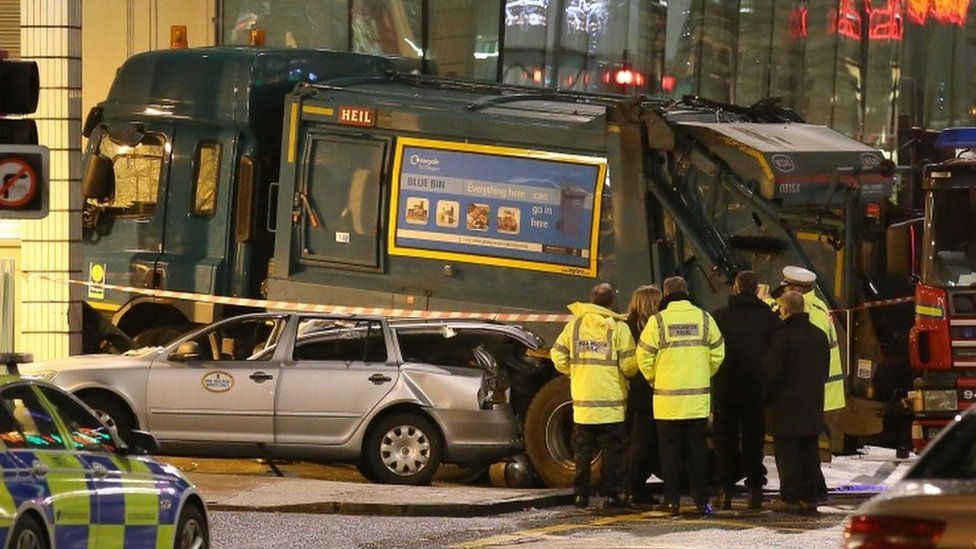 Bin lorry crash scene
