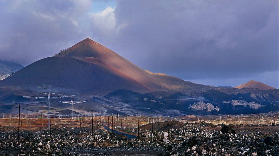 Volcanic terrain and aerials, used for both surveillance and transmissions, , on Ascension island