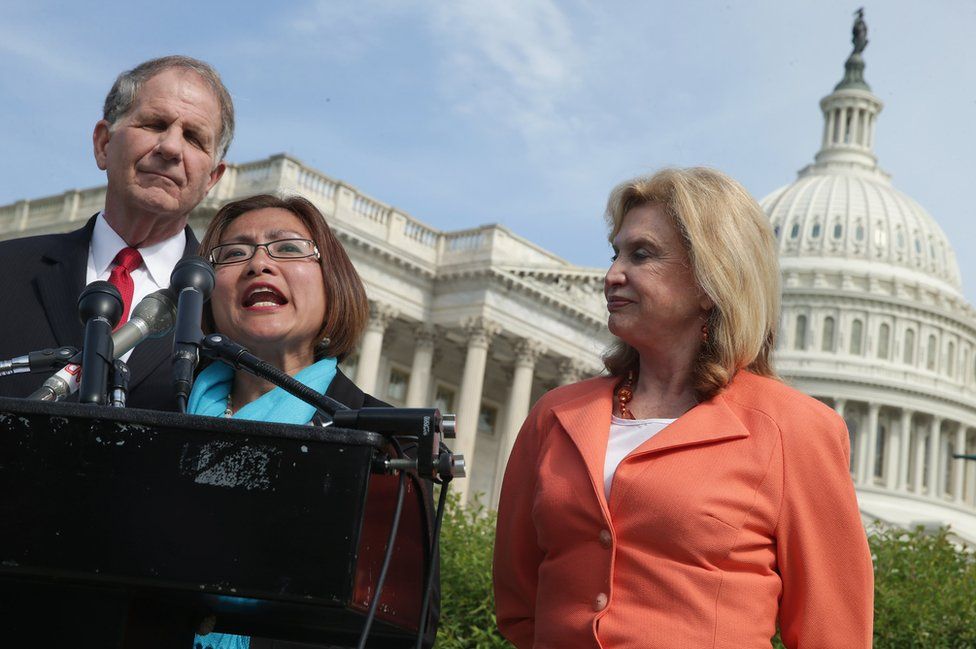 Shandra speaks during a news conference with U.S. House of Representatives Victims' Rights Caucus Chairman Rep. Ted Poe and Rep. Carolyn Maloney