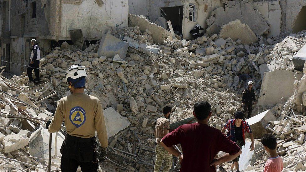 An area of Aleppo reduced to rubble by bombing