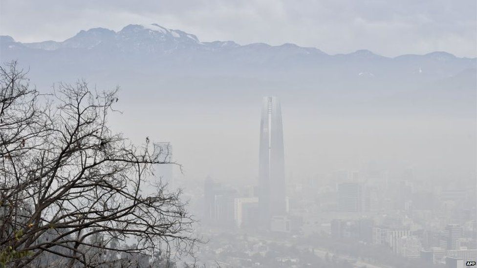 View of Santiago de Chile City covered by smog on 21 June, 2015