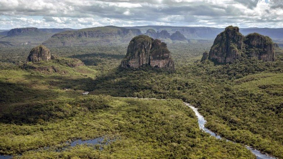 This file photo taken on June 07, 2018 shows an aerial view of the Serrania de Chiribiquete, located in the Amazonian jungle departments of Caqueta and Guaviare, Colombia