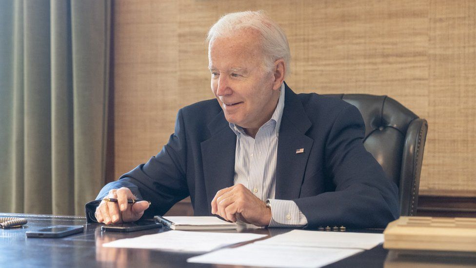 President Joe Biden pictured at his desk in the White House on Thursday