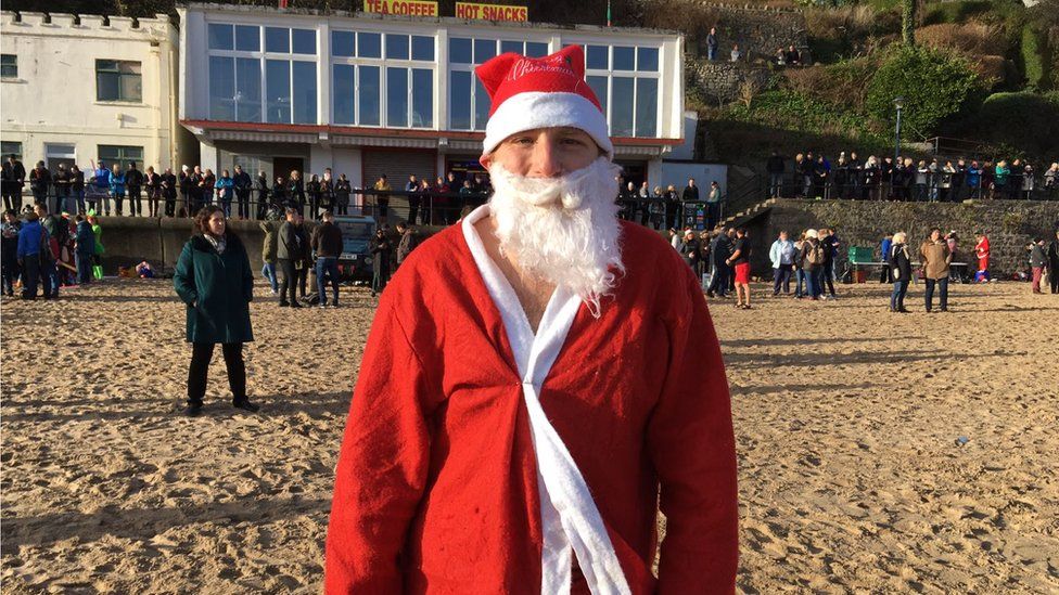 Santa at Tenby's Boxing Day Swim