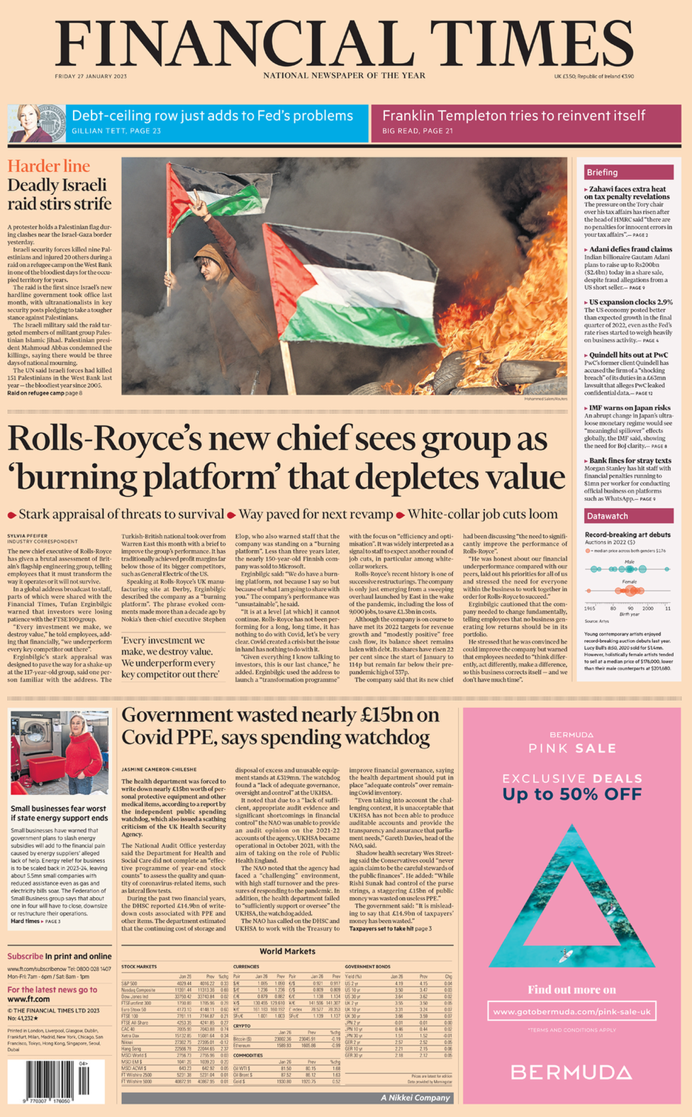 The Financial Times front page 27 January 2023